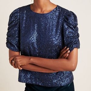 Anthropologie 🎀puffed shoulder sequin holiday blouse